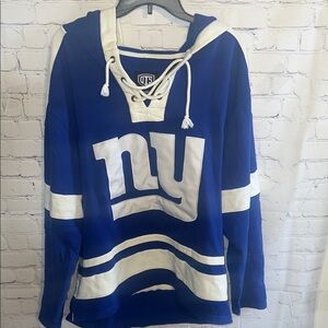 Men’s Large NFL NY GIANTS Blue and White Lace-Up Hoodie. exc condition